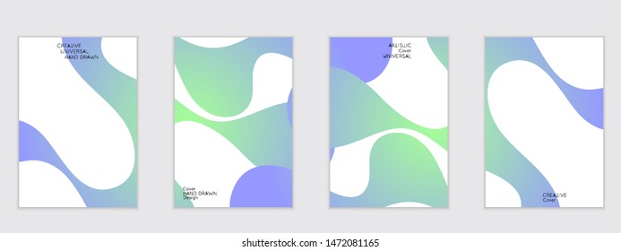 Abstract flyer templates with wavy shapes overlapping on white background. Social media web banner or landing page. Fluid colors and liquid shapes.