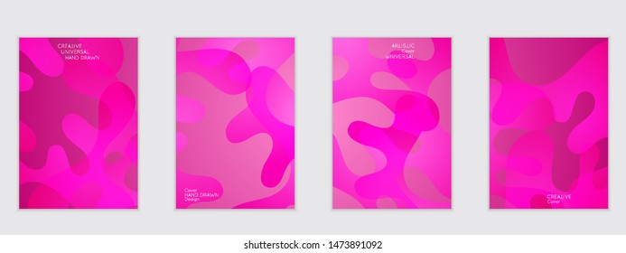 Abstract flyer templates with wavy shapes overlapping on bright gradient background. Social media web banner or landing page. Fluid colors and liquid shapes.