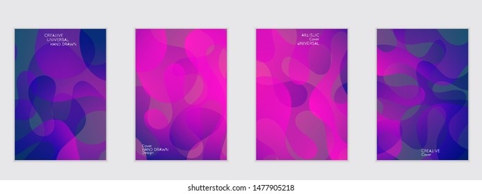 Abstract flyer templates with wavy shapes overlapping on bright gradient background. Social media web banner or landing page. Fluid colors and liquid shapes.