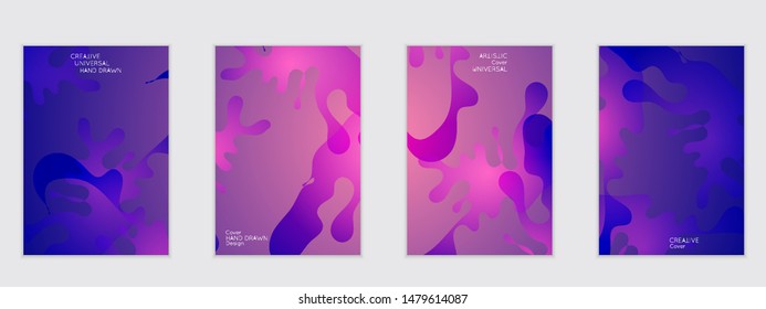 Abstract flyer templates with wavy shapes overlapping on bright gradient background. Social media web banner or landing page. Fluid colors and liquid shapes.