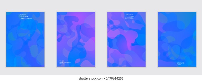 Abstract flyer templates with wavy shapes overlapping on bright gradient background. Social media web banner or landing page. Fluid colors and liquid shapes.