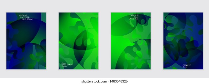 Abstract flyer templates with wavy shapes overlapping on bright gradient background. Social media web banner or landing page. Fluid colors and liquid shapes.