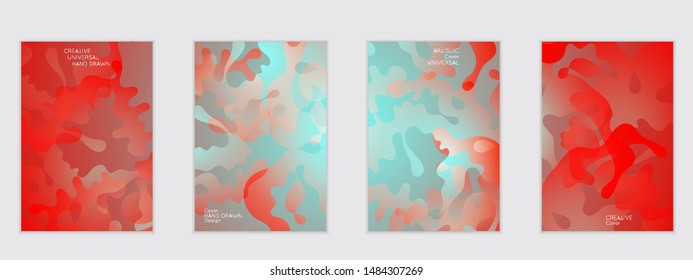 Abstract flyer templates with wavy shapes overlapping on bright gradient background. Social media web banner or landing page. Fluid colors and liquid shapes.