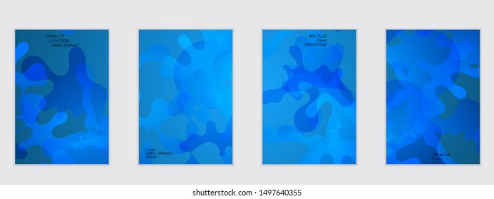 Abstract flyer templates with wavy shapes overlapping on bright gradient background. Social media web banner or landing page. Fluid colors and liquid shapes.