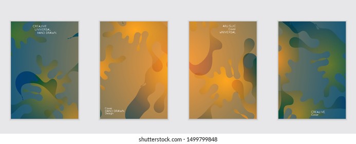 Abstract flyer templates with wavy shapes overlapping on bright gradient background. Social media web banner or landing page. Fluid colors and liquid shapes.