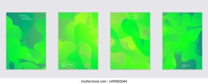 Abstract flyer templates with wavy shapes overlapping on bright gradient background. Social media web banner or landing page. Fluid colors and liquid shapes.