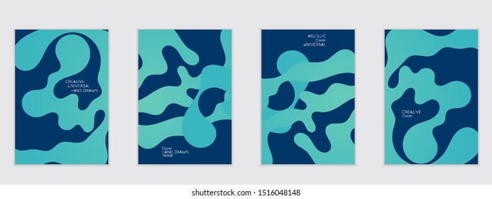 Abstract flyer templates with wavy shapes overlapping on white background. Social media web banner or landing page. Fluid colors and liquid shapes.