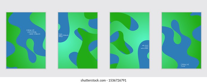 Abstract flyer templates with wavy shapes overlapping on white background. Social media web banner or landing page. Fluid colors and liquid shapes.