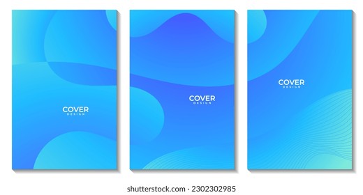 abstract flyers set bright blue wave gradient background for business