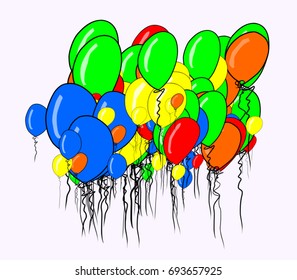 Abstract flying balloons illustrations background. Also for birthday party or celebrations. Cartoon style vector graphic.