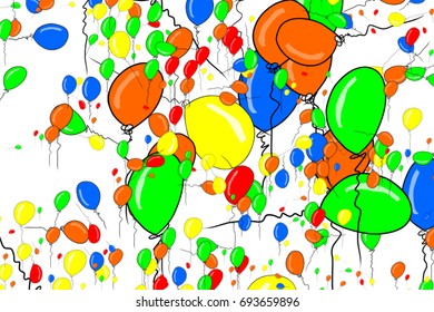 Abstract flying balloons illustrations background. Also for birthday party or celebrations. Cartoon style vector graphic.