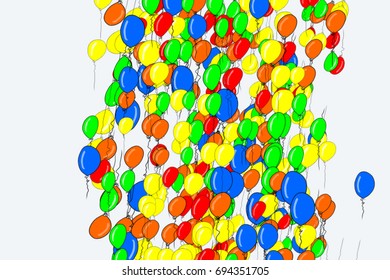 Abstract flying balloons illustrations background. Also for birthday party or celebrations. Cartoon style vector graphic.