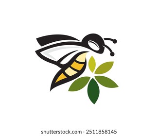 abstract flying bee with flower art logo design template illustration