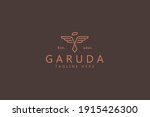 Abstract Flying Bird Eagle, Garuda, Phoenix, Falcon Simple Line Logo. Wings Feather Fly Concept. Ethnic and Traditional Symbol. Premium Design Vector Brand Template.