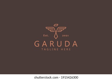 Abstract Flying Bird Eagle, Garuda, Phoenix, Falcon Simple Line Logo. Wings Feather Fly Concept. Ethnic and Traditional Symbol. Premium Design Vector Brand Template.