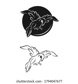 Abstract flying bird logo design outline style.flying Bird leaf branch holy logo vector art illustration.EPS 10