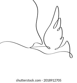 Abstract flying bird. Minimal design, freehand composition, modern style. Black and white one solid line poster for Scandinavian interior design.