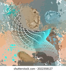Abstract flying birds. Textured grunge seamless pattern. Modern colorful dirty background. Repeat fantasy vector backdrop. Hand drawn shapes, watercolor splashes, lines. Rough texture. Abstraction.