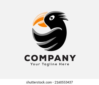 abstract flying black silhouette parrot macaw cockatoo animal bird logo icon symbol illustration