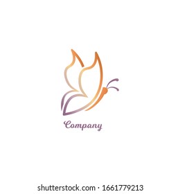 Abstract Flying Butterfly logo design template. Animal Logo Concept Isolated on white background. Colorful of Gold Beige Violet gradation color. Suitable for beauty and fashion product.