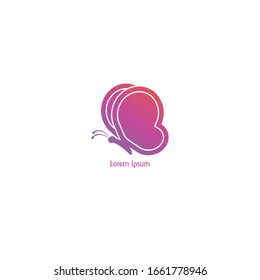 Abstract Flying Butterfly with rounded wings. Logo design template. Colorful Animal Logo Concept Isolated on White background. Magenta Violet Gradient Color. Suitable for beauty and fashion product. 