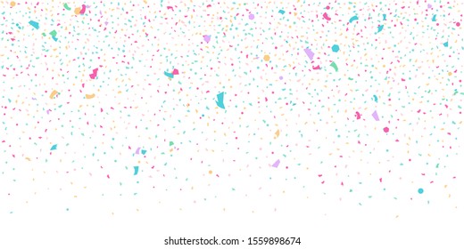 Abstract flying confetti. Falling confetti background. Random glitter shine on a white background. Suitable for your design, cards, invitations, gifts.