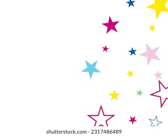 Abstract flying confetti star. Cover mock-up.background of colorful applique stars.