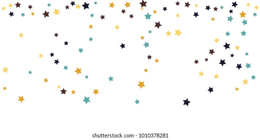 Abstract flying confetti star. A falling star background. White background with blue, yellow and brown stars. Suitable for your design, cards, invitations, gifts.
