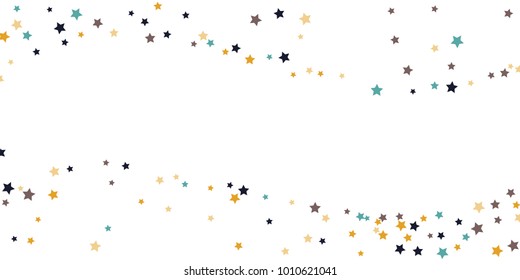 Abstract flying confetti star. A falling star background. White background with blue, yellow and brown stars. Suitable for your design, cards, invitations, gifts.