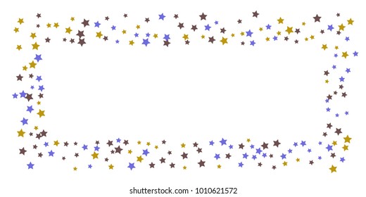 Abstract flying confetti star. A falling star background. Random stars shine on a white background. White background with blue and brown stars. Suitable for your design, cards, invitations, gifts.