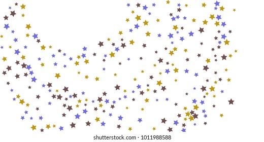 Abstract flying confetti star. A falling star background. Random stars shine on a white background. White background with blue and brown stars. Suitable for your design, cards, invitations, gifts.