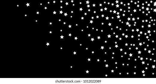 Abstract flying confetti star. A falling star background. Random white stars shine against a black background. Suitable for your design, cards, invitations, gifts.