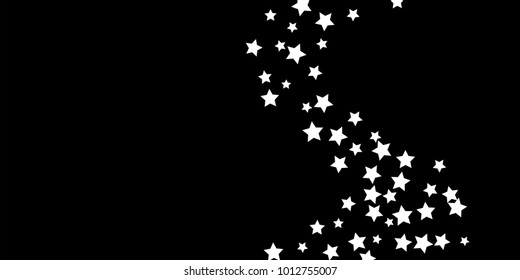 Abstract flying confetti star. A falling star background. Random white stars shine against a black background. Suitable for your design, cards, invitations, gifts.