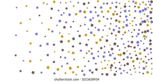Abstract flying confetti star. A falling star background. Random stars shine on a white background. White background with blue and brown stars. Suitable for your design, cards, invitations, gifts.