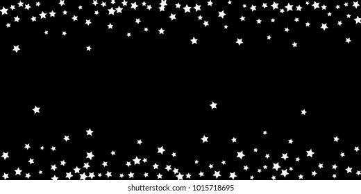 Abstract flying confetti star. A falling star background. Random white stars shine against a black background. Suitable for your design, cards, invitations, gifts.