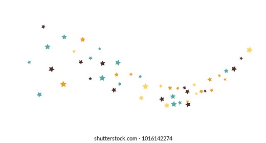 Abstract flying confetti star. A falling star background. White background with blue, yellow and brown stars. Suitable for your design, cards, invitations, gifts.