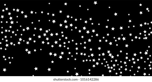 Abstract flying confetti star. A falling star background. Random white stars shine against a black background. Suitable for your design, cards, invitations, gifts.