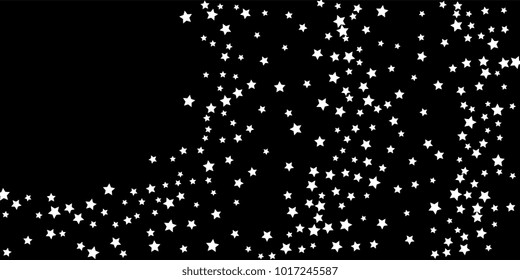 Abstract flying confetti star. A falling star background. Random white stars shine against a black background. Suitable for your design, cards, invitations, gifts.