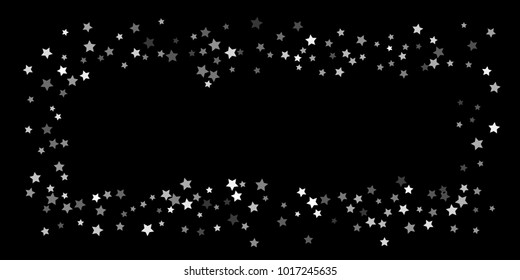 Abstract flying confetti star. A falling star background. Random white stars shine against a black background. Suitable for your design, cards, invitations, gifts.