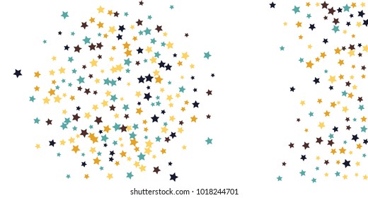 Abstract flying confetti star. A falling star background. White background with blue, yellow and brown stars. Suitable for your design, cards, invitations, gifts.