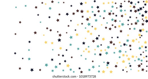 Abstract flying confetti star. A falling star background. White background with blue, yellow and brown stars. Suitable for your design, cards, invitations, gifts.