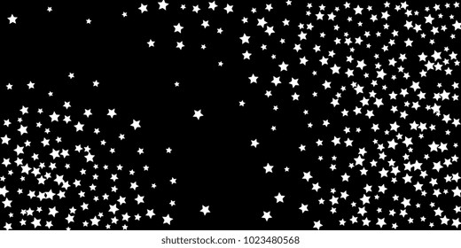 Abstract flying confetti star. A falling star background. Random white stars shine against a black background. Suitable for your design, cards, invitations, gifts.