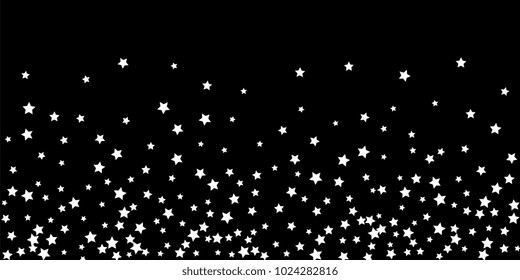 Abstract flying confetti star. A falling star background. Random white stars shine against a black background. Suitable for your design, cards, invitations, gifts.