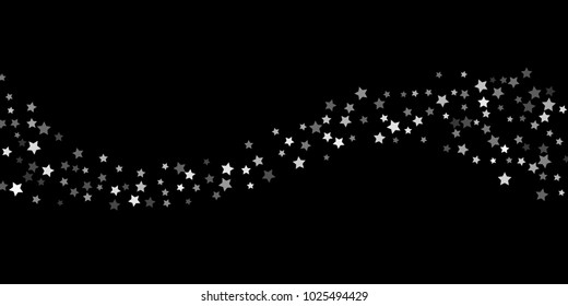 Abstract flying confetti star. A falling star background. Random white stars shine against a black background. Suitable for your design, cards, invitations, gifts.