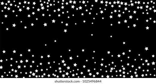Abstract flying confetti star. A falling star background. Random white stars shine against a black background. Suitable for your design, cards, invitations, gifts.