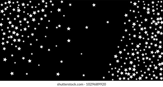 Abstract flying confetti star. A falling star background. Random white stars shine against a black background. Suitable for your design, cards, invitations, gifts.