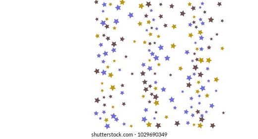 Abstract flying confetti star. A falling star background. Random stars shine on a white background. White background with blue and brown stars. Suitable for your design, cards, invitations, gifts.