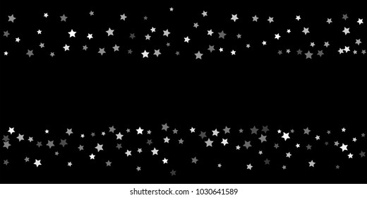 Abstract flying confetti star. A falling star background. Random white stars shine against a black background. Suitable for your design, cards, invitations, gifts.