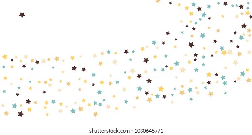 Abstract flying confetti star. A falling star background. White background with blue, yellow and brown stars. Suitable for your design, cards, invitations, gifts.