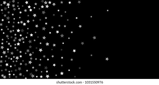 Abstract flying confetti star. A falling star background. Random white stars shine against a black background. Suitable for your design, cards, invitations, gifts.